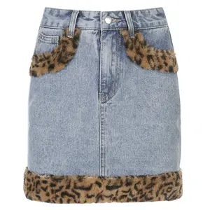 Изготовленный на заказ логотип фабрики; Женская пикантная мини с леопардовым принтом и джинсовая юбка в стиле пэчворк трапециевидная джинсовая короткая юбка для женщин