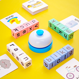 Gioco per Bambini con Blocchi di Legno e Carte con <span class=keywords><strong>Parole</strong></span> in Inglese, <span class=keywords><strong>Puzzle</strong></span> di <span class=keywords><strong>Parole</strong></span> in Legno, Cubo Cambia-Faccia, Gioco da Tavolo Multiplayer - Product Image 3