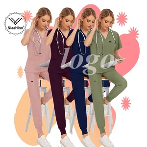 بدلات طبية للنساء من قماش التويل المرن والقابل للتنفس بألوان بني/وردي/بنفسجي للأطباء والممرضات، مقاسات كبيرة، ملابس طبية للمستشفيات - Product Image 3