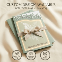 Invitación de Boda Personalizada en Verde Salvia con Corte Láser, Diseño Botánico de Helecho, Cinta de Lino con Lazo, OEM, Venta al Por Mayor