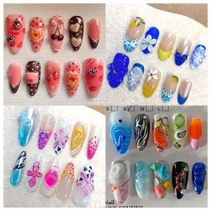 Nouvelles Idées de Produits : <span class=keywords><strong>Faux</strong></span> <span class=keywords><strong>Ongles</strong></span> à Presser en Acrylique 3D Fleur, Forme Amande Moyenne, Rose Kawaii, 10 Pièces, Faits Main, Manucure Longue Amande - Product Image 1