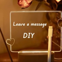 Veilleuse créative en acrylique avec bande LED 3D DIY, tableau de messages, intensité réglable, stylo multicolore inclus