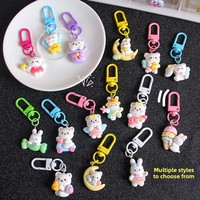 Porte-clés mignon en forme de cœur d'anime avec impression UV, pendentif en PVC Ours en peluche, Lune, Étoile, Lapin, Ours