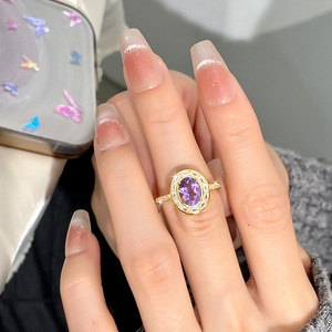 Anillos de Cristal con Corte Ovalado de 6*8mm, Engastados en Bisel, Piedra Natural, Plata de Ley 925, Chapados en Oro, Joyería de Alta Calidad - Product Image 5