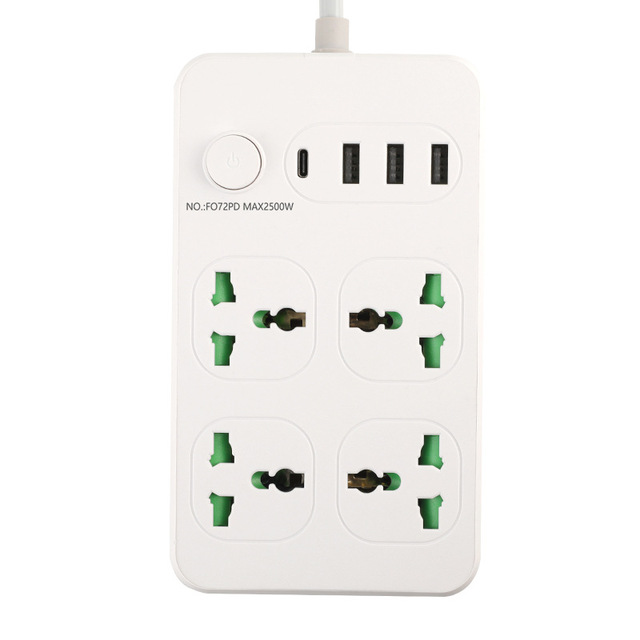 British Standard European American Hong Kong Universal Wiring Socket Power Strip with 6 AC Outlets 3 USB-A 1 USB-C Ports