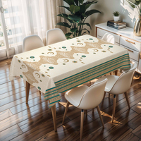 Nappe de jardin vintage RNPT à imprimé géométrique, blanche, infroissable, avec dos en PU, résistante à l'huile et facile à nettoyer