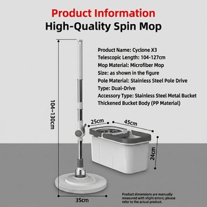 Serpillère microfibre portable mains libres rotative à 360° pour nettoyage des sols domestiques, avec seau essoreur facile à nettoyer et poignée amovible - Product Image 2