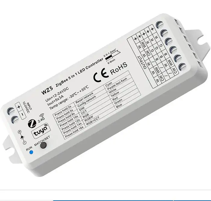 HOT WZ5 5 in 1 Tuya APP zigbee 3.0 RF wireless Led controller Zigbee dimmer for RGB RGBW CCT RGBW CW WW LED strip