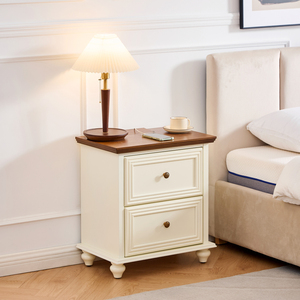 Mid Century Modern Nightstand 22.9 In 2 <b>Drawers</b> Wood <b>Storage</b> Side Cabinet With Charging Station Outlet Hole - Product Image 2
