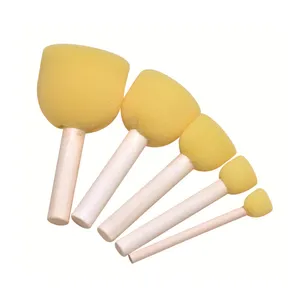 Children mushroom head sponge brush wooden handle sponge brush set for drawing painting and diy