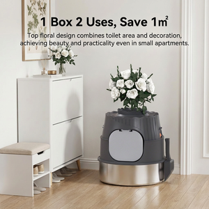 Bac à litière multifonctionnel gris à bords hauts pour chats, gain <span class=keywords><strong>de</strong></span> place, anti-fuite d'urine, en acier inoxydable, avec fonction jardinière - Product Image 6