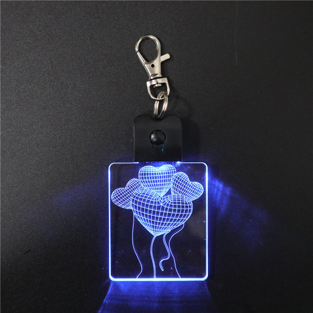 Love Shape Acrylic Design Laser Led Flashlight Keychain 3D Led Mini Small Metal Acrylic Keychain