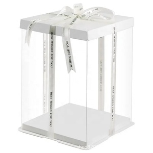 Factory Wholesale Luxury Plastic Transparent Cake Gift Box Pink <b>White</b> Golden Tall Ready to Ship Cake <b>Boxes</b> - Product Image 2