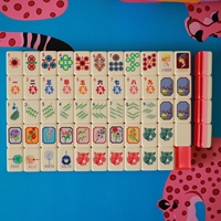 Juego de Mahjong Americano Personalizado con Amuletos de la Suerte, Color Azul Perla Hamptons, 160 Piezas de Acrílico Ecológico, de Lujo para Viaje