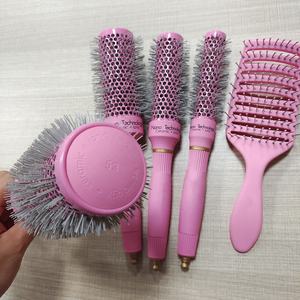 Individuelles Logo Keramik-Nylon-Borsten Entwirrbürste Rosa Haarglätter-Bürste Nano-Technologie Keramik-Ionen Rundbürsten-Set - Product Image 6