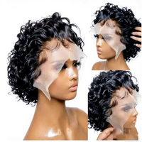 Perruque courte ondulée style pixie, cheveux humains brésiliens bouclés crépus, taille moyenne, perruque frontale en dentelle transparente pour usage quotidien