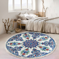 Tapis d'intérieur à motif de pois symétriques, tapis à franges, tapis rond pour salon, fabriqué à la machine en polypropylène