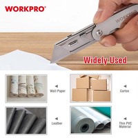 WORKPRO Couteau utilitaire pliant à changement rapide en acier inoxydable avec mécanisme de changement de lame rapide pour marquer tous les types de surfaces