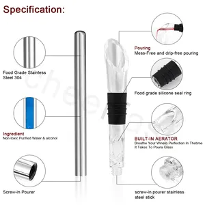 Accessoire de bar 3-en-1 en acier inoxydable : bâtonnet refroidisseur de <span class=keywords><strong>vin</strong></span> avec bouchon et verseur aérateur - Product Image 2