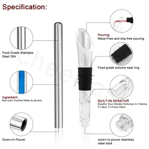 Bar Zubehör 3-in-1 Edelstahl Metall Weinflasche Kühlstab Kühler Wein kühler Stick mit Stopfen und Belüftung gießer