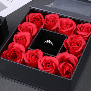 Boyang Custom Luxury Jewelry <b>Box</b> Packaging <b>Black</b> Gift Wedding Ring <b>Box</b> with Flowers - Product Image 5