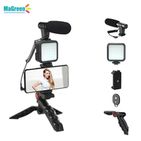 Kit de studio vidéo professionnel 3-en-1 pour vlogging, avec microphone de photographie, trépied et éclairage LED flexible pour diffusion en direct sur téléphone