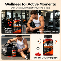 SYC BIO Créatine Monohydrate Gummies Complément Quotidien pour le Bien-être Musculaire 60 Comprimés Fraise 1250mg Fabrication Personnalisée