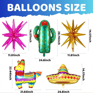 Kit de guirlande d'arche de ballons arc-en-ciel, cactus, lama, <span class=keywords><strong>sombrero</strong></span>, ballons en feuille d'explosion d'étoiles pour fête mexicaine hawaïenne de tacos - Product Image 3