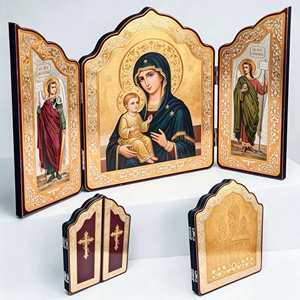 Icône religieuse orthodoxe en bois, <span class=keywords><strong>triptyque</strong></span>, Vierge Marie, scène de la Nativité, icône pliable artisanale, plaque décorative pour église, décoration de bureau - Product Image 4