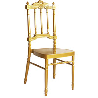 Chaise de banquet de mariage en métal doré de luxe avec dossier ovale, en bois massif empilable pour les événements, pour le salon