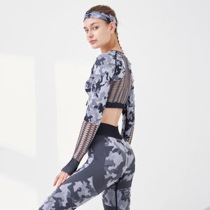 Conjunto de Yoga de Camuflaje para Mujer OEM, Tejido Transpirable sin Costuras, Elástico en Cuatro Direcciones, Secado Rápido, Características: 69% Nailon, 23% Poliéster, 8% Elastano - Product Image 3