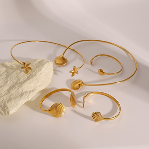 Fashion Cuff <b>Bracelets</b> <b>Shell</b> Shape Zinc Alloy Unisex Jewelry Gift Open Design Minimalist Style - Product Image 4