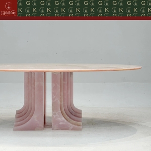 <span class=keywords><strong>Mesa</strong></span> de Comedor Ovalada de Mármol Rosa Suave de <span class=keywords><strong>Alta</strong></span> Gama GOLDKING para Hotel, Diseño de Diseñador, Uso en Sala de Exposiciones, con Pedestal Doble de Mármol Esculpido, OEM ODM - Product Image 6