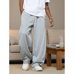 Pantalon de jogging unisexe en polyester, taille mi-haute, molleton épais, avec cordon de serrage, anti-boulochage, style formel, automne-hiver - Product Image 1