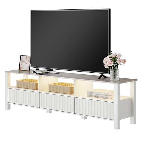 Modern White TV Stand for 75-Inch TV with 6-Compartment Entertainment Center Console Table