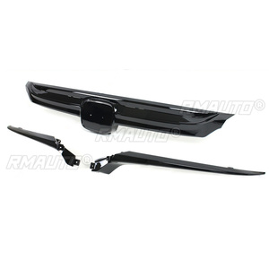 Pour Honda Accord berline 10e génération 2018-2020, calandre avant style sport, noir brillant, chrome argenté, aspect fibre de carbone - Product Image 6