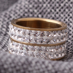 Bague de mode européenne et américaine 12 mm, double rangée de diamants, en acier inoxydable, bijoux de fête unisexe, couleur or acier - Product Image 3