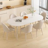 Ensemble table à manger en dalles de roche de style crème, moderne et minimaliste, chaises confortables pour petit appartement, maison et hôtel