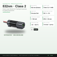 Module de point laser vert 532nm Classe 2, indicateur industriel pour machines et équipements, CE RoHS, vente en gros OEM