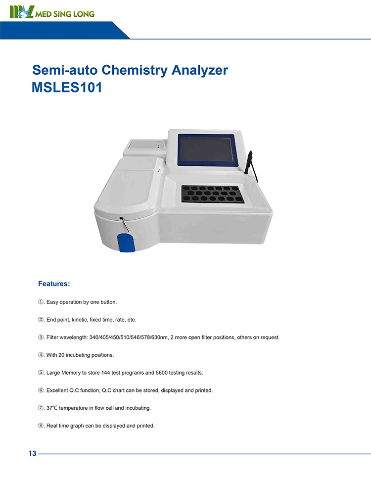 Analizador de Química Semiautomática de Sangre Clínica con Reactivo Abierto y Dispositivo de Incubación