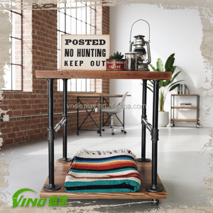 Étagères de rangement et de présentation industrielles vintage à 4 niveaux, pliables, avec étagères intérieures roulantes, VINO WS09, bois et métal poli - Product Image 3