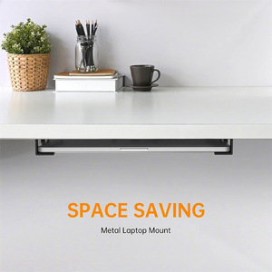Metal Laptop Mount Under Desk <b>Storage</b> Rack Rectangle Silver Black Bolt Inserting Type Office Organizer - Product Image 1