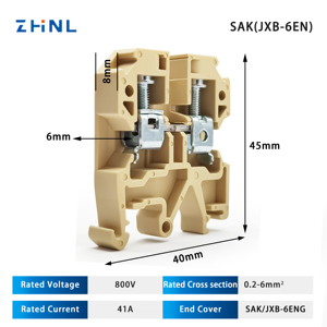 ZLDQSAKシリーズJXB-6EN 800V 41A 0.2-24-10AWG DINレール取り付け端子台コネクタ (ネジ付き) M4 - Product Image 5