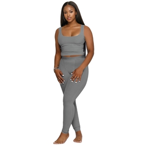 Sleeveless Crop <b>Tops</b> Milk Silk Solid Color Pants 2 Pieces Set Women Streetwear Suits Fashion - Product Image 5