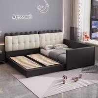 JUNYUHAO Modernes Minimalistisches Bett mit Stauraum, Lederpolsterung, Kiefernholzrahmen, Hochdichter Schaumstoff, Queen/King Size für Zuhause