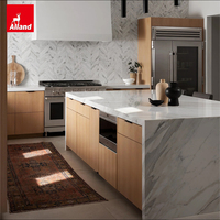 Armoire de cuisine modulaire Allandcabinet, panneau plat moderne en placage de bois, chêne blanc naturel, laqué, sans cadre, sur mesure