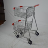 Chariot de courses en métal à double plateau avec paniers en maille pour supermarché
