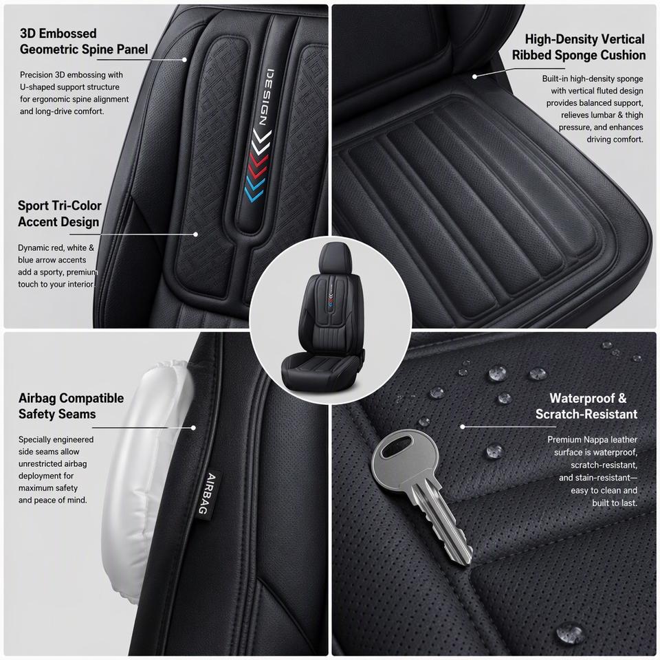Universal Design Learning Model Car Seat Covers Universal Full Set Sport Embossed Leather Sarung Jok ...