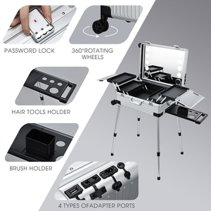 Hộp trang điểm màn hình đầy đủ 24 inch có gương có đèn, loa Bluetooth, vali trang điểm có bánh xe, chất liệu nhôm, dành cho tiệm cắt tóc, salon tóc - Product Image 6