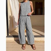 Ensemble décontracté 2 pièces pour femmes, haut sans manches et pantalon large, nouvelle collection été